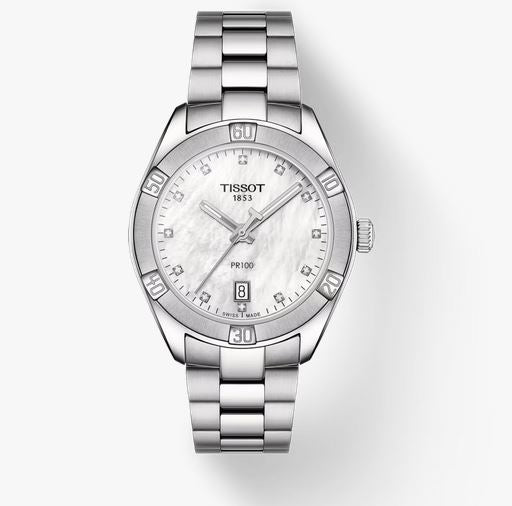 PR100 Sport Chic Ladies Stainless Steel with White Mother of Pearl Index