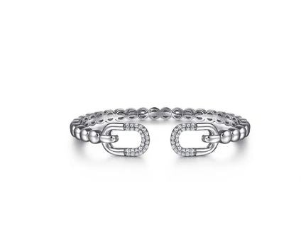 925 Sterling Silver Bujukan and White Sapphire Open Bangle Bracelet