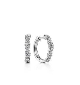 14K White Gold Diamond Intricate Hoop Earrings