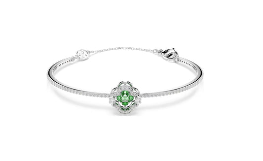 Una Angelic bangle Mixed cuts, Green, Rhodium plated
