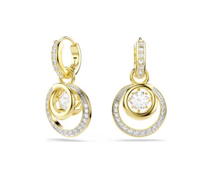 Hyperbola drop earrings Round cut, White, Gold-tone plated
