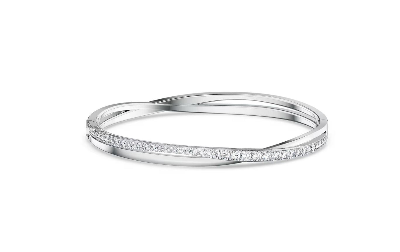 Hyperbola bangle White, Rhodium plated