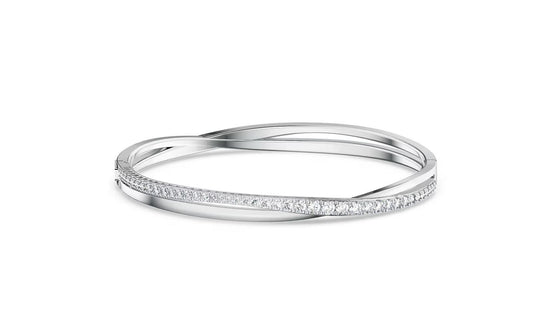 Hyperbola bangle White, Rhodium plated