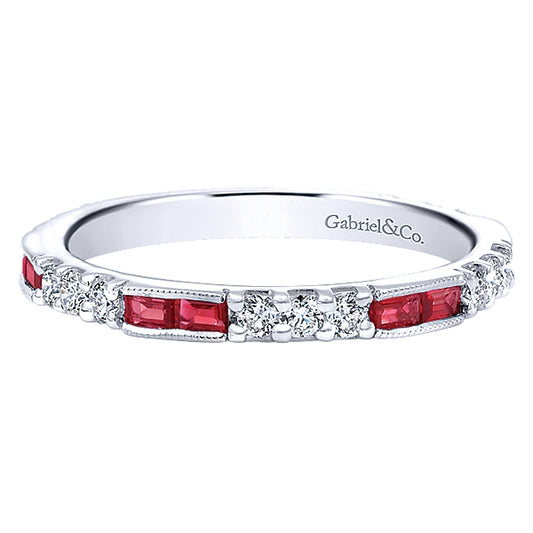 14k White Gold Stackable A Quality Ruby Ladies Ring