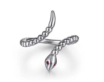 925 Sterling Silver Snake Bujukan Ruby Bypass Ring