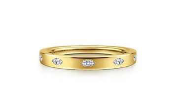 14K Yellow Gold 5 Stone Burnish Set Marquise Diamond Anniversary Band