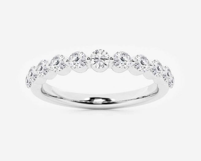 Lady's White 18 Karat Classic / Prong / Pave Wedding Band Size 6.5 With 11 = 0.58Tw Round G Vs1 Diamonds