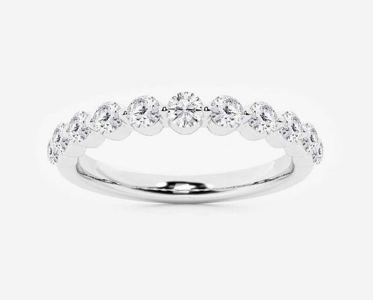 Lady's White 18 Karat Classic / Prong / Pave Wedding Band Size 6.5 With 11 = 0.58Tw Round G Vs1 Diamonds