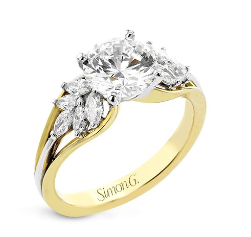 Two-Tone 18 Karat Prong Ring Size 6.5 With 0.41Tw Marquise G Vs1 Diamonds