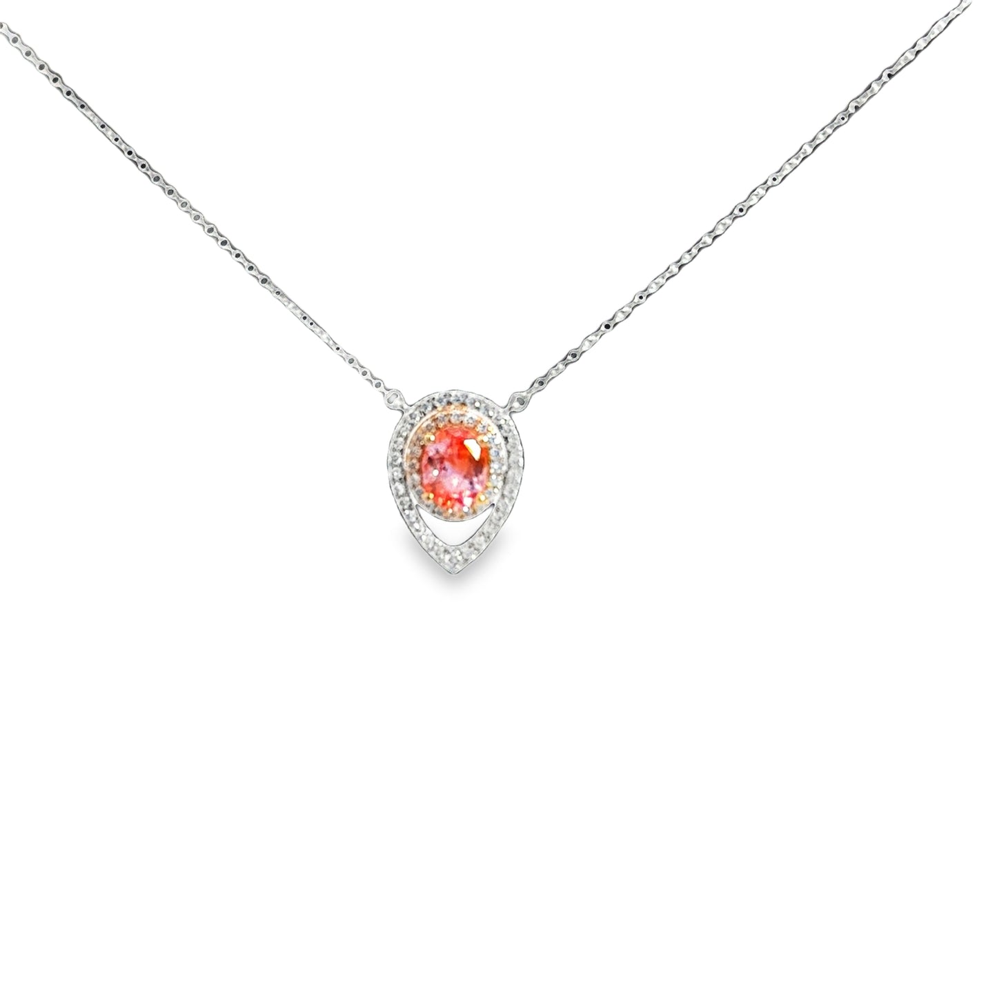 Lady's Two-Tone 14 Karat Emerald May Necklace Length 18 With One = 0.955Ct Oval Sapphire, 47 = 0.25Tw Round G/H Si2 Diamonds And 0.025 Twt Other Stones