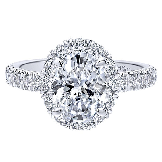 14K White Gold Oval Halo Diamond Engagement Ring