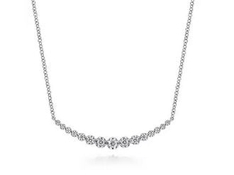 14k White Gold Diamond Curved Bar Necklace