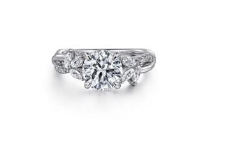 14K White Gold Twisted Round Diamond Engagement Ring