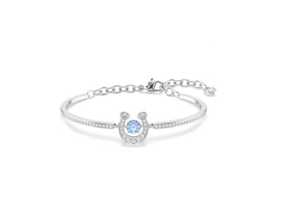 Symbolica bangle Round cut, Pavé, Horse shoe, Blue, Rhodium plated
