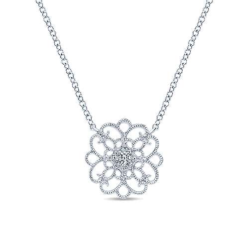 925 Sterling Silver Scrollwork Vintage Inspired White Sapphire Necklace