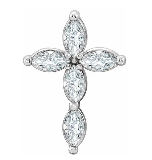 14K White 1/3 CTW Natural Diamond Cross Pendant with 14K White 1 mm Diamond-Cut Cable 16" Chain