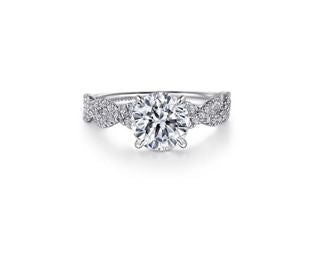 14K White Gold Twisted Round Diamond Engagement Ring
