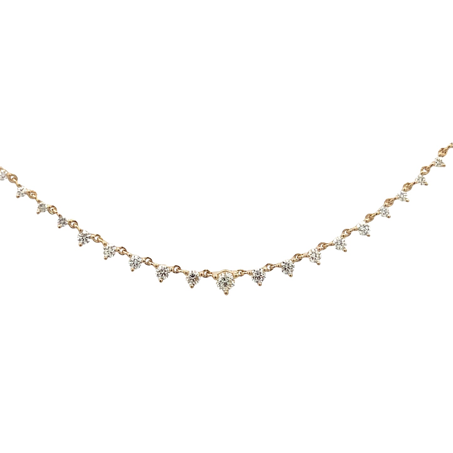 Lady's Yellow 14 Karat Station Necklace Length 18 = 1.00tw Round I I1 Diamonds