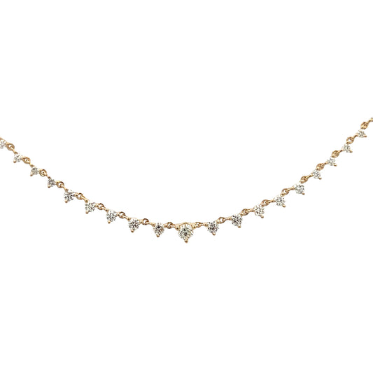 Lady's Yellow 14 Karat Station Necklace Length 18 = 1.00tw Round I I1 Diamonds