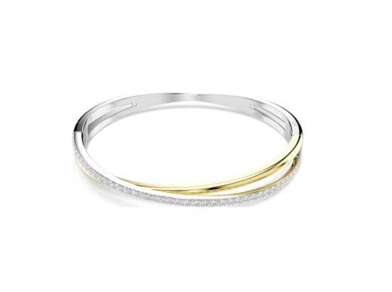 Hyperbola bangle Round cut, White, Mixed metal finish