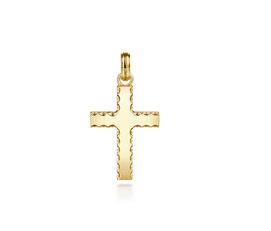 14K Yellow Gold Cross Pendant with Beveled Trim