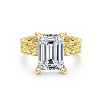 Alloy Vintage Inspired 14K Yellow Gold Emerald Cut Diamond Engagement Ring