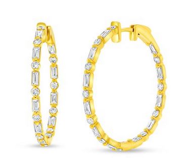 Lady's Yellow 14 Karat Inside Out Earrings With 22 = 0.53Tw Round G Vs2 Diamonds And 22 = 1.14Tw Baguette G Vs2 Diamonds Serial #: 246507
