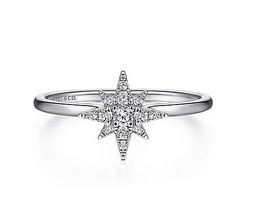 14k White Gold Diamond Starburst Ring - 0.10 ct