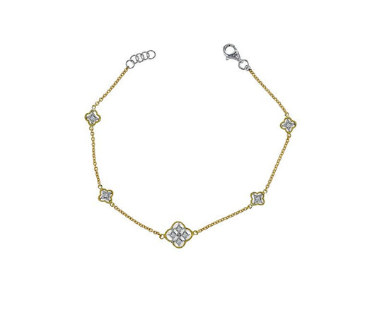 Lady's Two-Tone 18 Karat Fancy Link Bracelet Length 7 With = 0.05Twt Round G Vs1 Diamonds