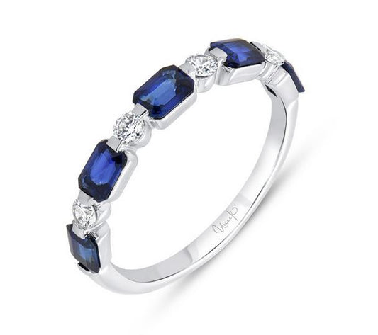 18K White Uneek Precious Collection 1-Row Emerald Cut Blue Sapphire Fashion Ring