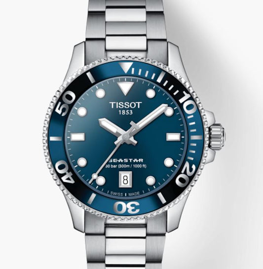 Seastar Unisex Stainless Steel with Blue Index Dial