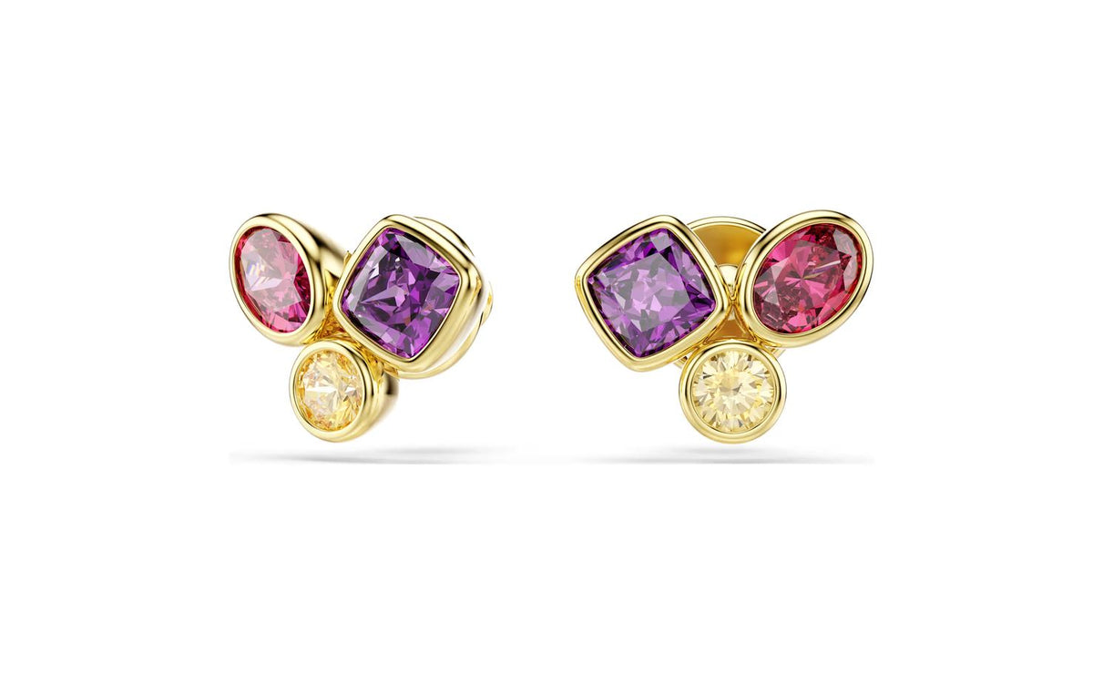 Imber stud earrings Mixed cuts, Multicolored, 18K gold plated