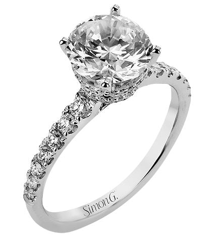 White 18 Karat Hidden Halo Ring Size 6.5 With 52=0.38Tw Round G Vs1 Diamonds