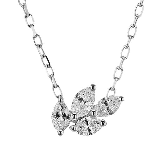 Lady's White 14 Karat Cluster Pendant Length 18 With 4 = 0.26Tw Marquise G Vs1 Diamonds