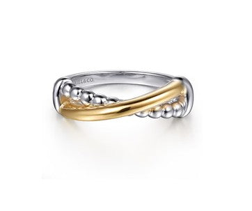 14K Yellow Gold and 925 Sterling Silver Bujukan Criss Cross Ladies Ring