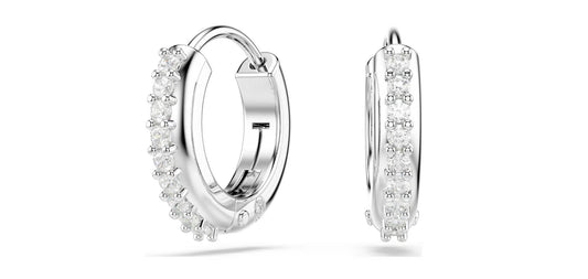 Matrix hoop earrings Round cut, White, Rhodium plated