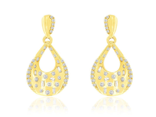 Lady's Yellow 14 Karat Drop Earrings With 0.33Tw Round I I1 Diamonds