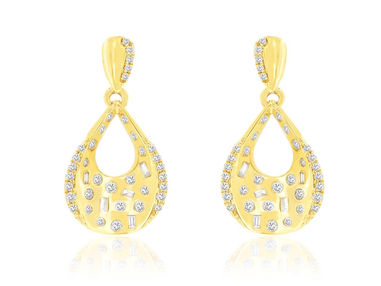 Lady's Yellow 14 Karat Drop Earrings With 0.33Tw Round I I1 Diamonds