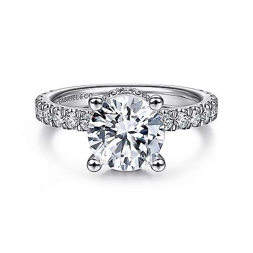 14k White Gold Hidden Halo Round Diamond Engagement Ring - 0.68 ct