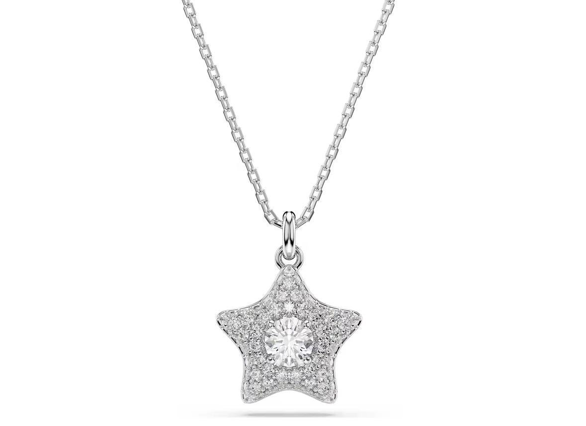 Magic pendant Round cut, Star, White, Rhodium plated