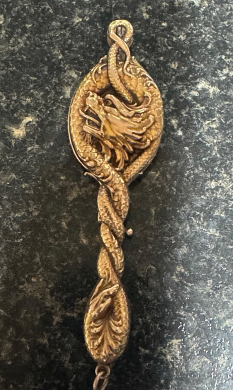 Original Victorian Dragon 14KY Lorgnette Eyeglass Pendant (Antique 1860s) 6" Length 37.70g