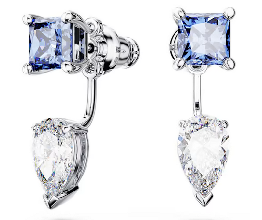 Mesmera earring jackets Mixed cuts, Detachable, Blue, Rhodium plated