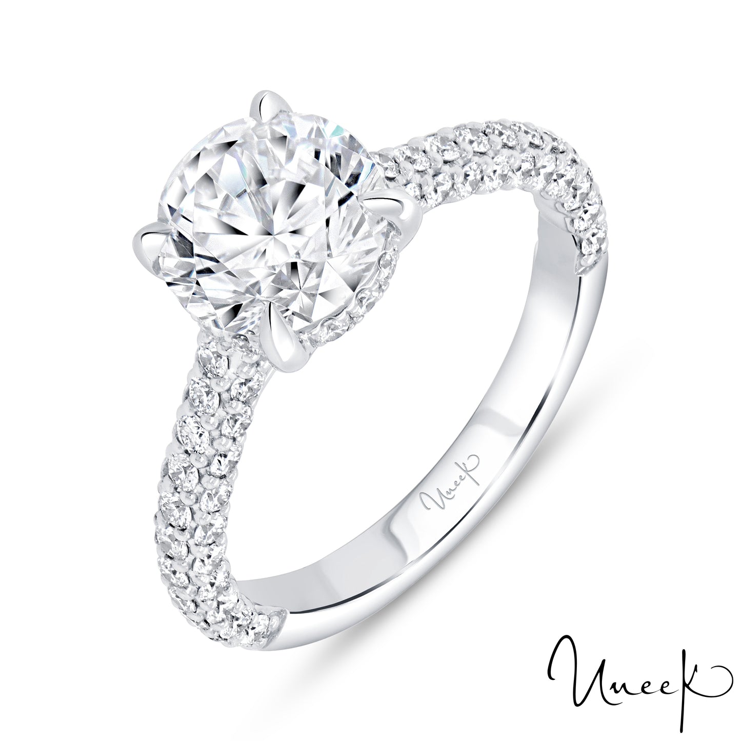 14K White Uneek Timeless Collection Under-Halo Round Engagement Ring