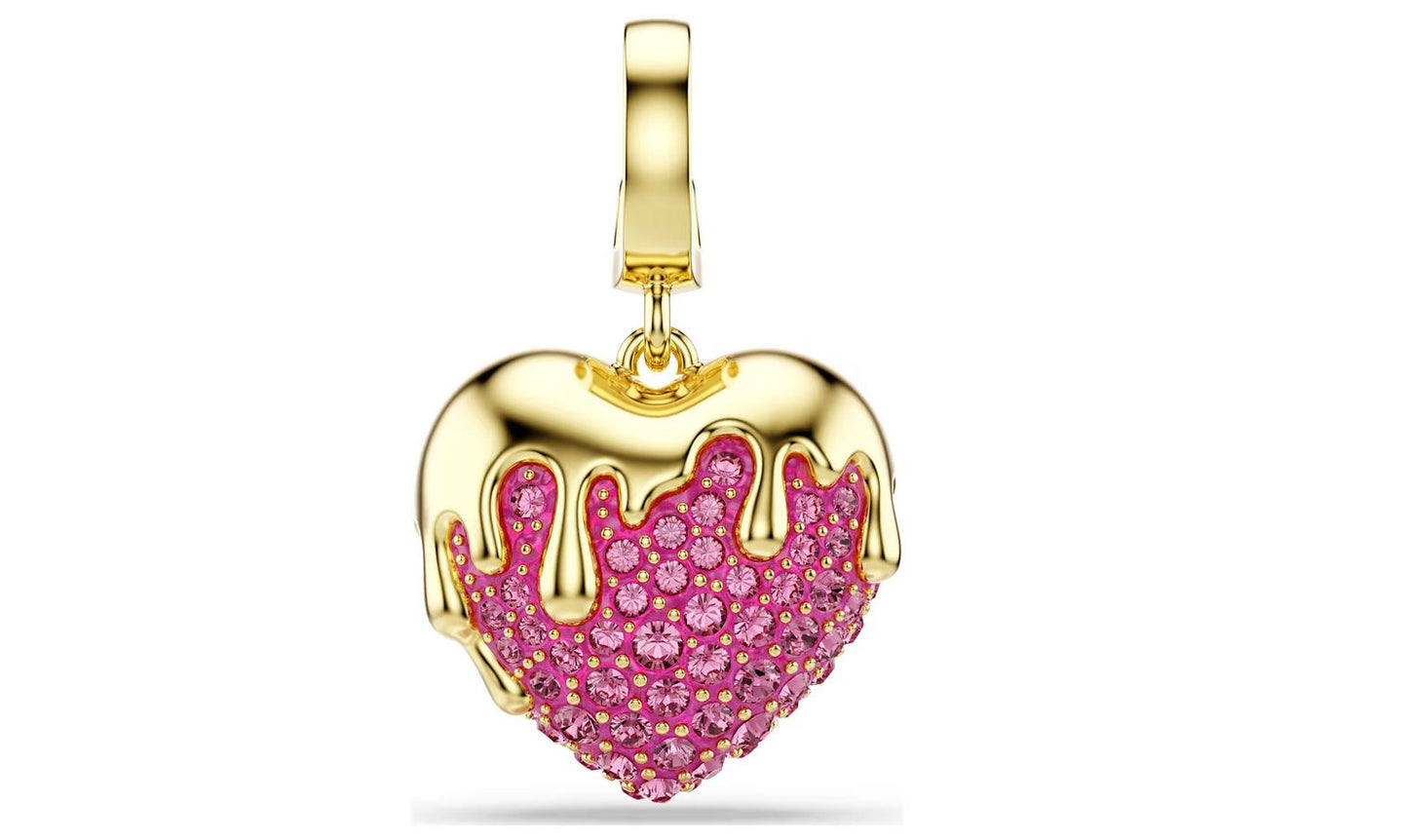 Idyllia charm Round cut, Heart, Pink, Gold-tone plated