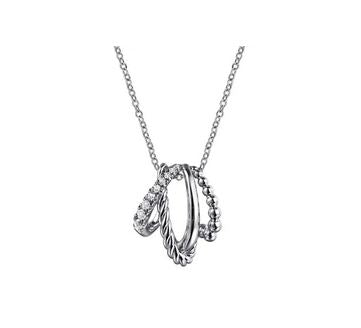925 Sterling Silver Bujukan and White Sapphire Twisted Pendant Necklace