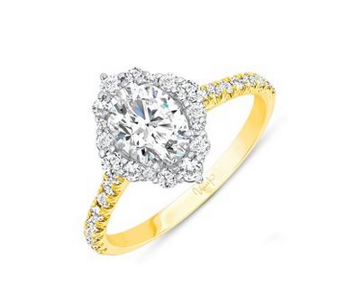 14K Yellow Uneek Petals Collection Halo Oval Shaped Engagement Ring