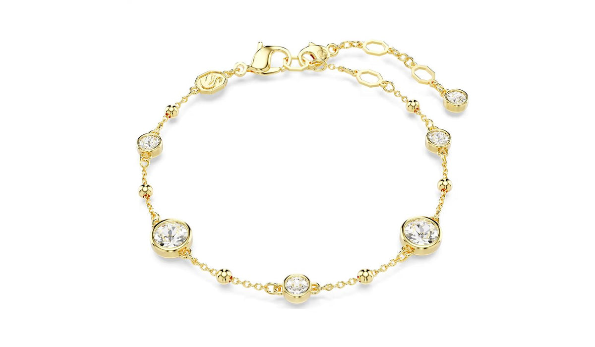 Imber bracelet Round cut, Scattered design, White, Gold-tone plated