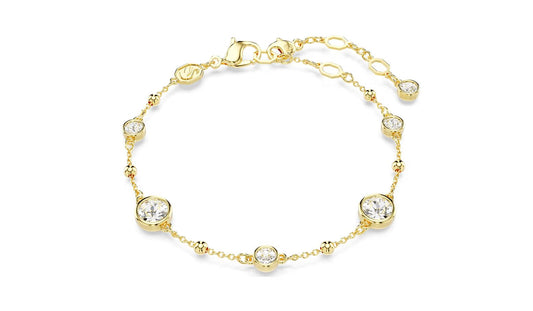 Imber bracelet Round cut, Scattered design, White, Gold-tone plated