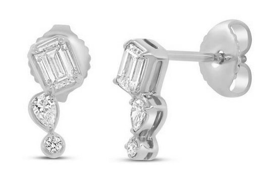 18K White Uneek Alexandria Collection Bezel Stud Earrings