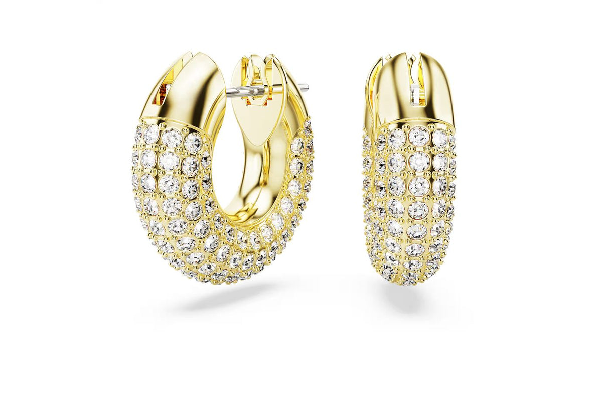 Dextera hoop earrings Pavé, White, Gold-tone plated